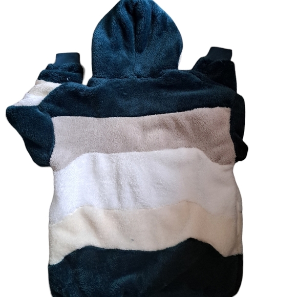 DOKOTOO dreamy plush colorblock hooded ZIP sweater jacket teal grey white M - Picture 2 of 8